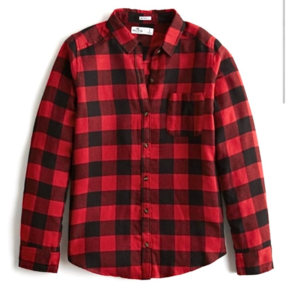 Hollister red and black plaid flannel button up XS